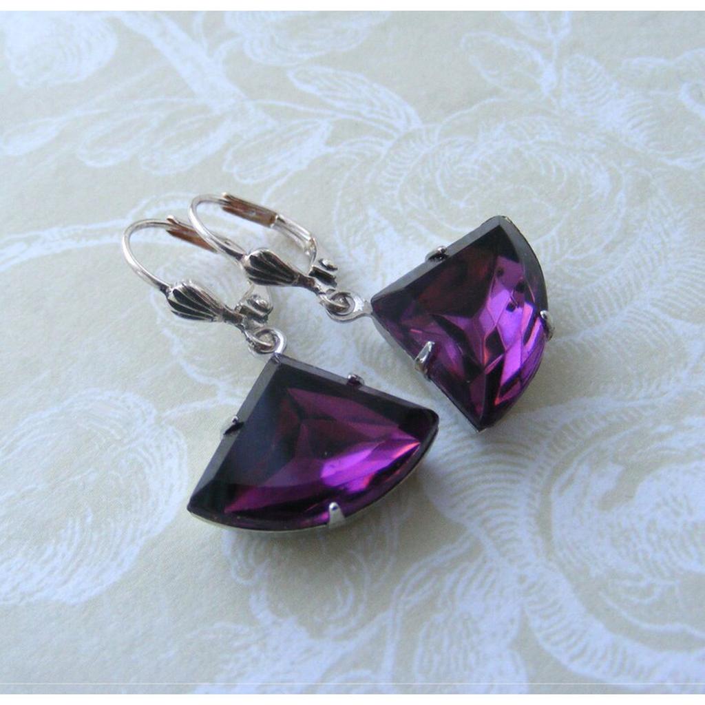 European and American New Blue Crystal Fan Shaped Earrings for Female Minority Long Style Earrings French Retro Earrings for Female