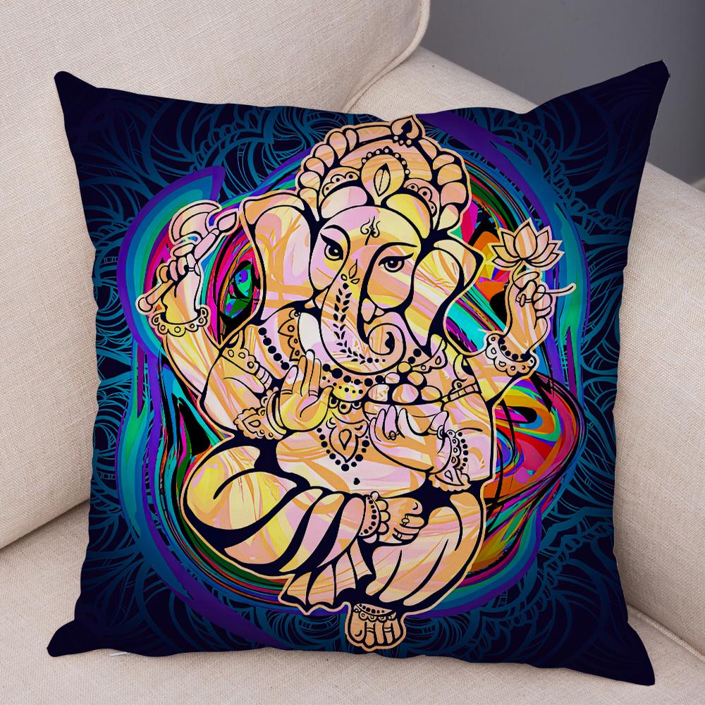 Indischer Gott Ganesha Kissenbezug Bunt Psychedelischer Kunstdruck Weiche Leinen Yoga Raum Heimdekoration Kissenhülle