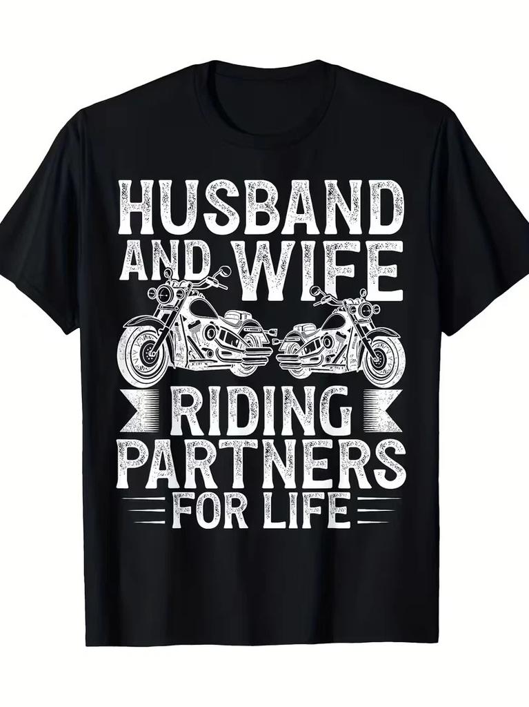 Husband & Wife Riding Partners for Life Motorcycle Biker T-Shirt - 100% Cotton 1