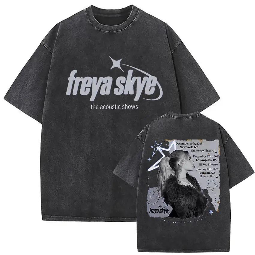 Zpěvačka Freya Skye Stars Align Tour 2026 Vintage Prané Trička Pánské Dámské Letní Estetické Oblečení Hip-hop Oversized Tričko