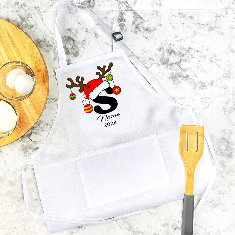 

Personalized Child Apron Christmas Holiday Cooking Baking Apron Children Gift Custom Letter with Name Xmas Apron Kids Gifts