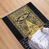 Aksamitna Mata do Modlitwy Muzułmańskiej Luksusowa Złota Bogato Zdobiona Wzór Kaaby Przenośna Antypoślizgowa Dywanik do Modlitwy Eid Mubarak Prezent do Domu