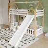 Bunk Bed, Children's Bed, with Fun Slide, Free Space with Fence, Sturdy Slatted Frames and Ladder, Pine + MDF + Plywood, White+Natural, 90x200cm