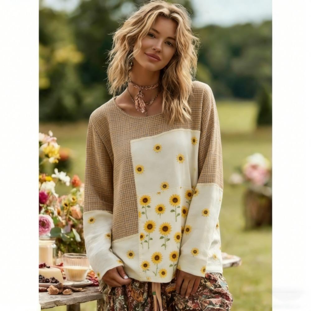 Europe America Women's T-shirt Fashion Floral Print Pullover Comfortable Women Long Sleeve T-shirt Outdoor Oversized Tees Top