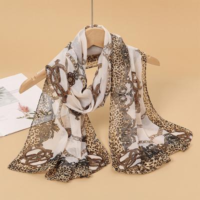 Summer Women'S Leopard Print Beach Scarf Silk Shawl Headband Women'S Headscarf Sunscreen Veil