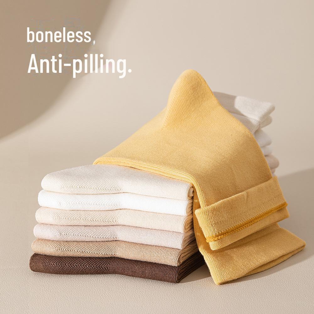 Women's White Medium-Length Cotton Socks - Boneless, Deodorant, Perfect for Spring and Autumn