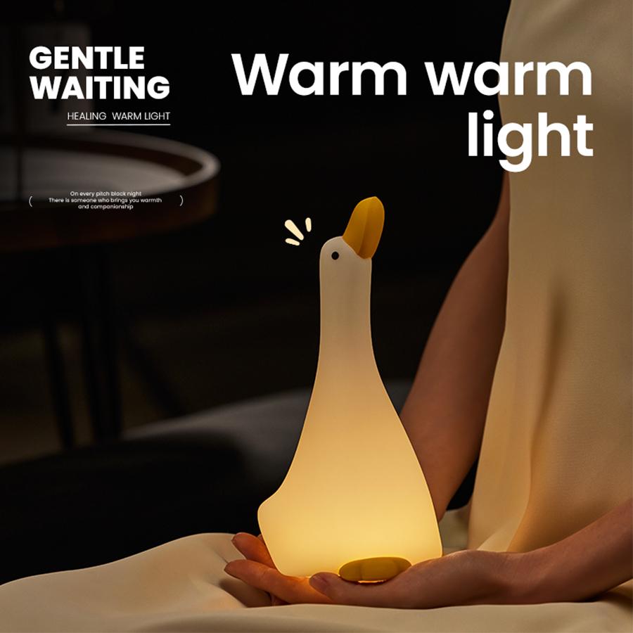 LED Night Light Cute Duck Silicone Touch Sensor Lamp Timer Nightlight Rechargeable Atmosphere Lights For Room Decor Kids Gift