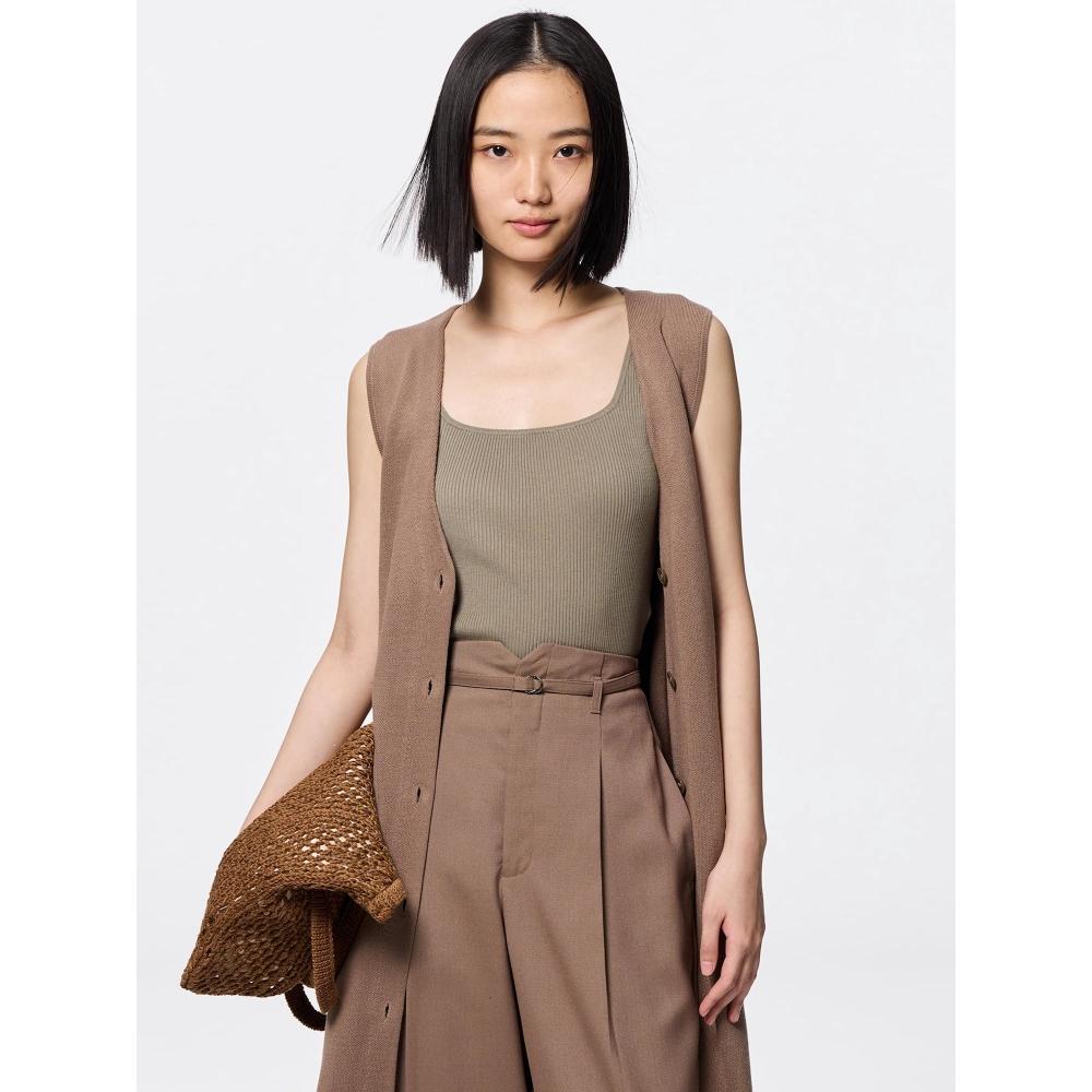 

Gu By Uniqlo Трикотажный топ с коротким квадратным вырезом и резинкой+ec 09 BLACK/XS