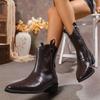Small Short Boots Women's 2025 New Martin Boots V-mouth Soft Leather Bare Boots Pointed Brown Thick Heel Western Cowboy Boots