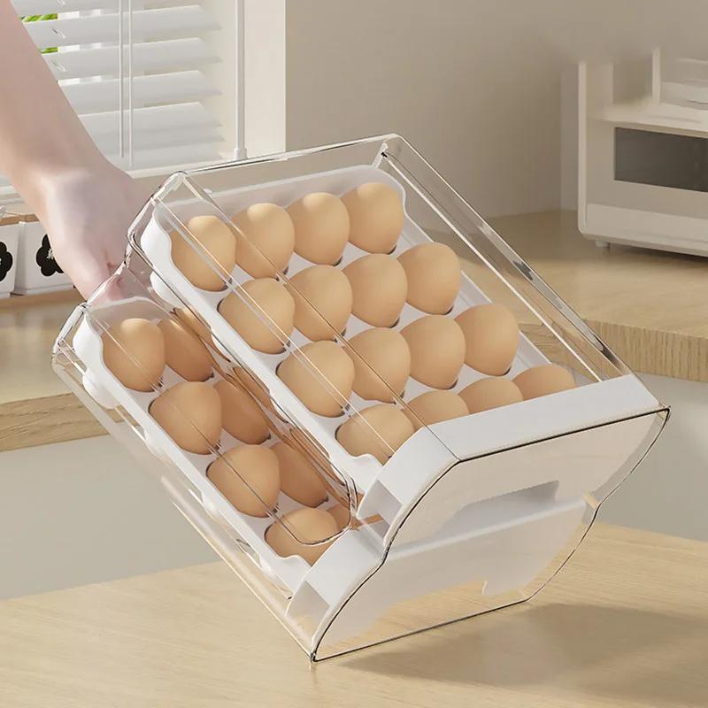 16/32 Grids Egg Storage Containers Double-Layer Pull-Out Drawer Egg Storage Box Plastic Egg Storage Tray Kitchen Accessories