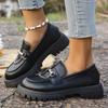 Fashion 2025 Fashion Metal Chain Platform Loafers Women Thick Bottom Pu Leather Shoes Woman Slip On Black Student Shoes Plus Size 35-43