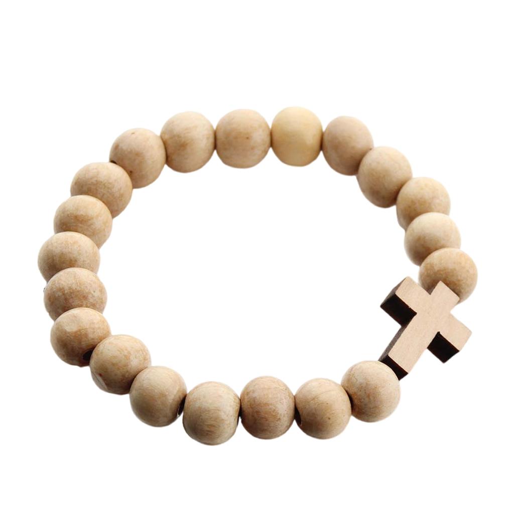 Armband med träpärlkors med naturlig finish Kors Spirituellt armband för religiös tröst och miljövänlig stil
