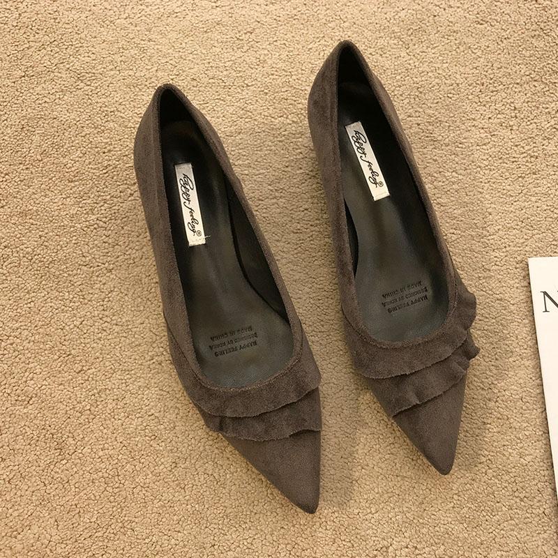 

Мода Мода Остроносые Женские Туфли на Каблуке Женская Обувь Слипоны Замша Мелкие Женские Туфли на Среднем Каблуке леди 35 серый