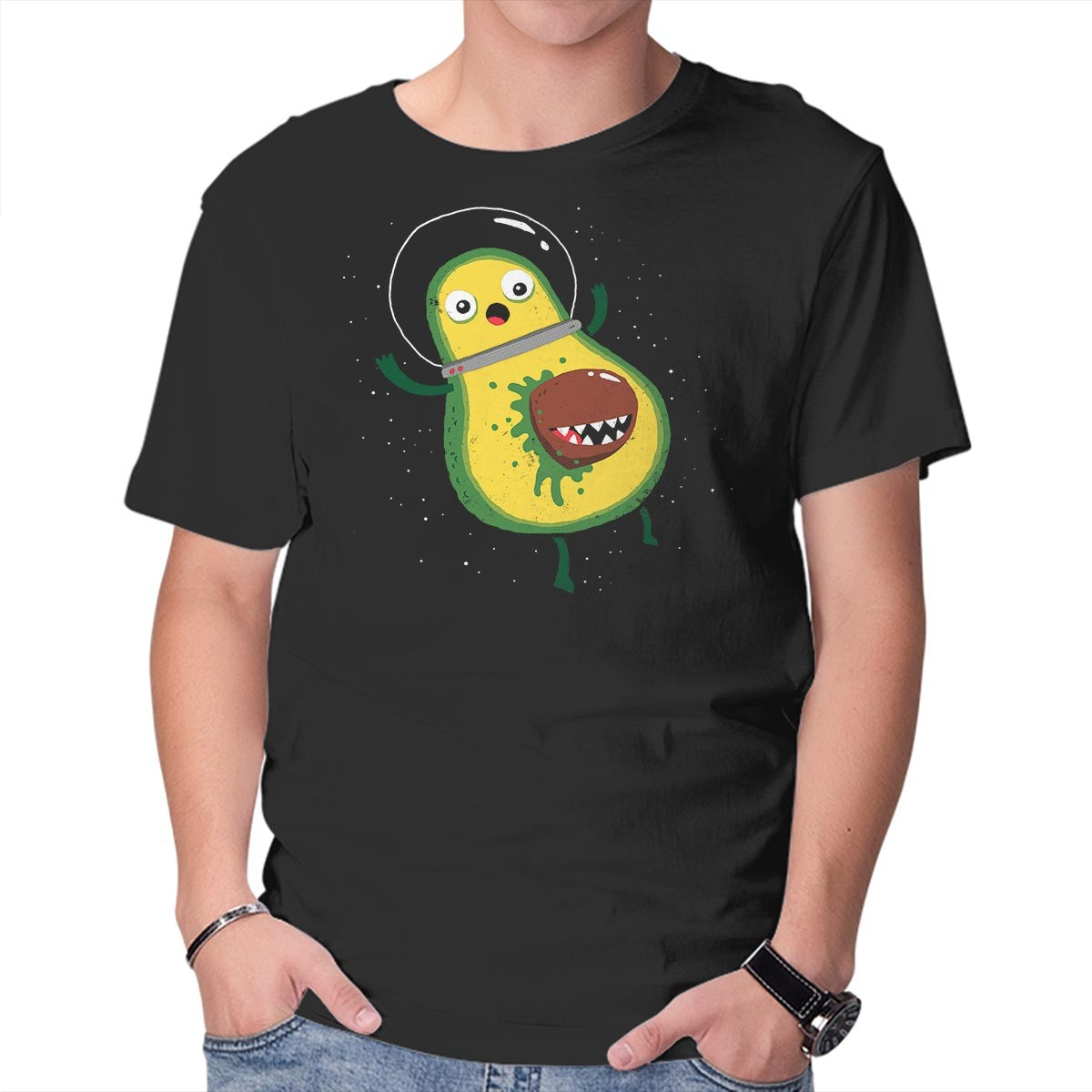 Unisex Crew Neck T-Shirt Alien Avocado Graphic Short Sleeve Casual Tee S