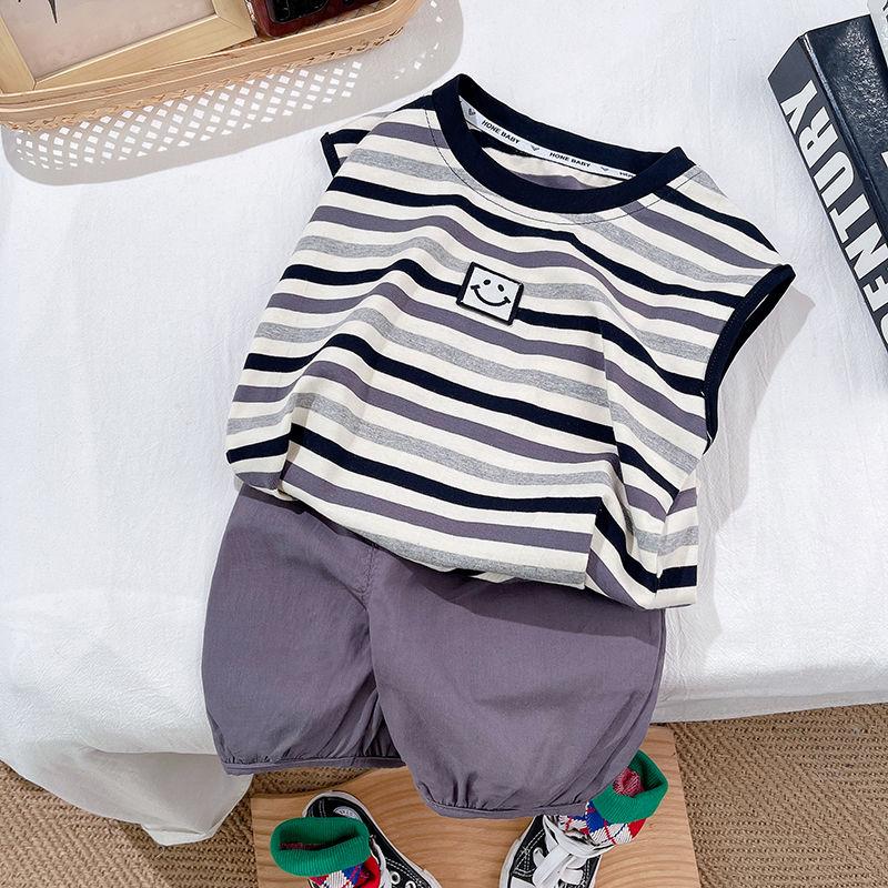 Boys' Striped Vest Two-piece Set Summer Boys' Baby Set Casual Summer Children's Set Thin Design