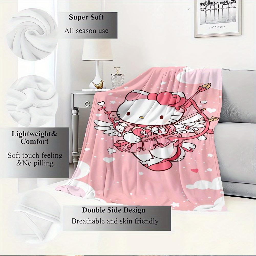 For Cupid, Hello Kitty, Valentine's DayAnime-Themed Flannel Blanket, Glam Style, Digital Print, All-Season Comfort, Tear-Resistant, Knitted