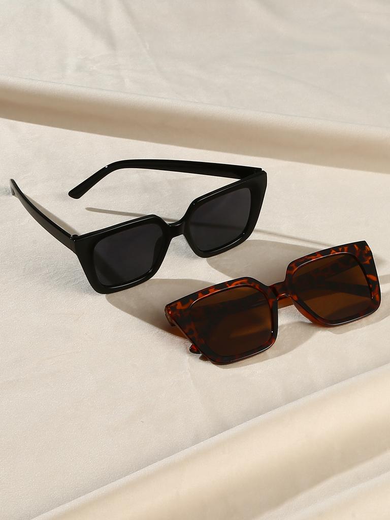 2 Stück Modische Brille mit quadratischem Rahmen, Schickes Schwarz, Schildpatt-Muster-Design, Modisches Outfit, Weihnachtsgeschenke