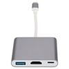 HC 04 Multifunction 3 in 1 Hub Type C to HDMI Output HD Converter Adapter Dock Station(gray )