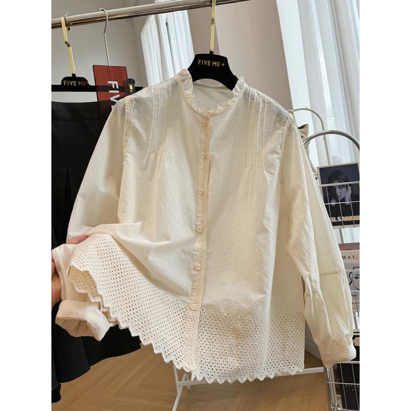 High-End French Chic Ruffled Collar Crochet Long-Sleeved Women s Top XXL