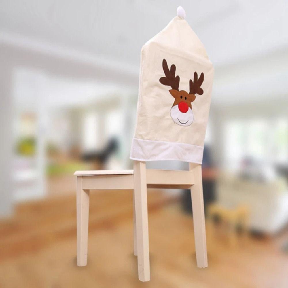 Dining Chair Cover Xmas Chair Cover Embroid Elk Chair Back Covers  Christmas Decorative