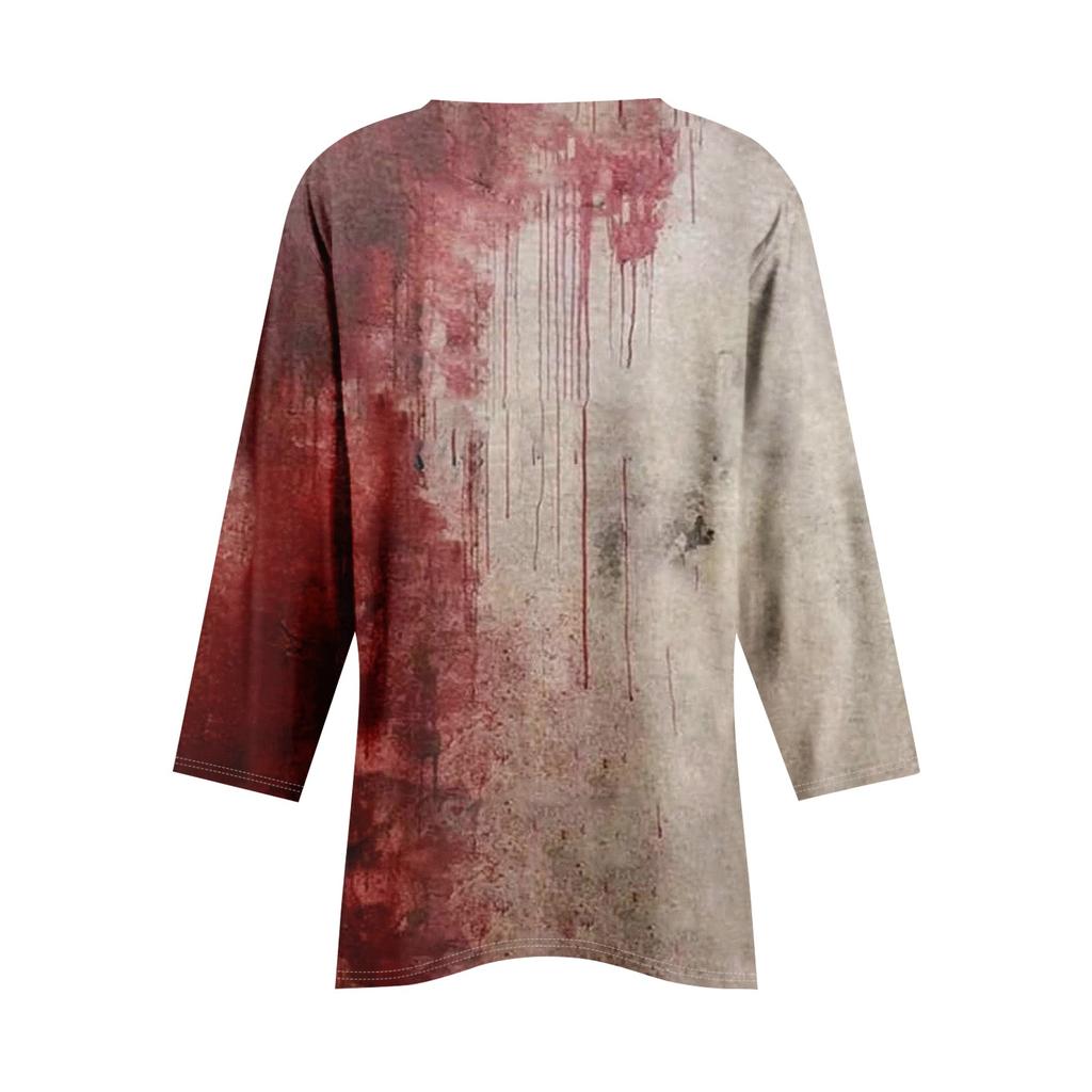 Tunic Tops For Women Loose Fit Prints Tops 3/4 Length Sleeve Womens Tops With Asymmetrical Hem