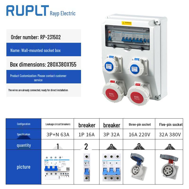 Wall-Mounted IP65 Waterproof Industrial Socket Box - Assembled Industrial-Grade Wiring and Distribution Box
