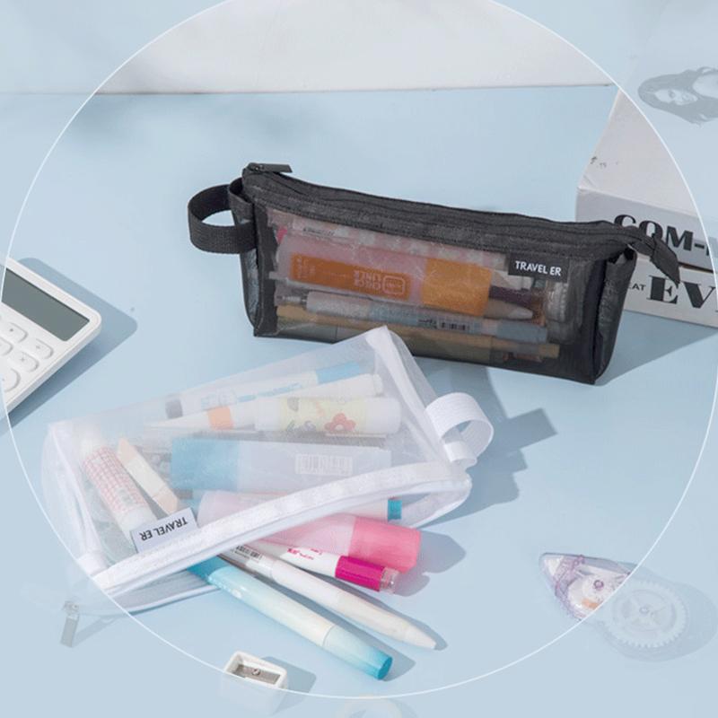 Mesh Pencil Case Transparent Pencil Case Kawaii Cute Simple Beautiful Bag Organizer Office Student Stationery School Supplies