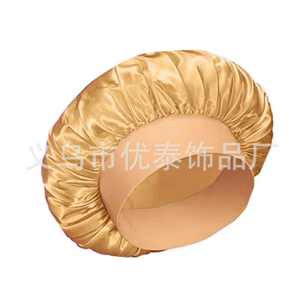 Solid color wide edge high elastic adult nightcap men's and women's fashion hair care beauty shower cap satin