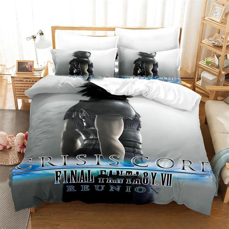 3D Print Game Crisis Core Final Fantasy VII Bed Set Quilt Cover Pillowcase,King Queen Twin Size Boys Girls Adults Bedding Set