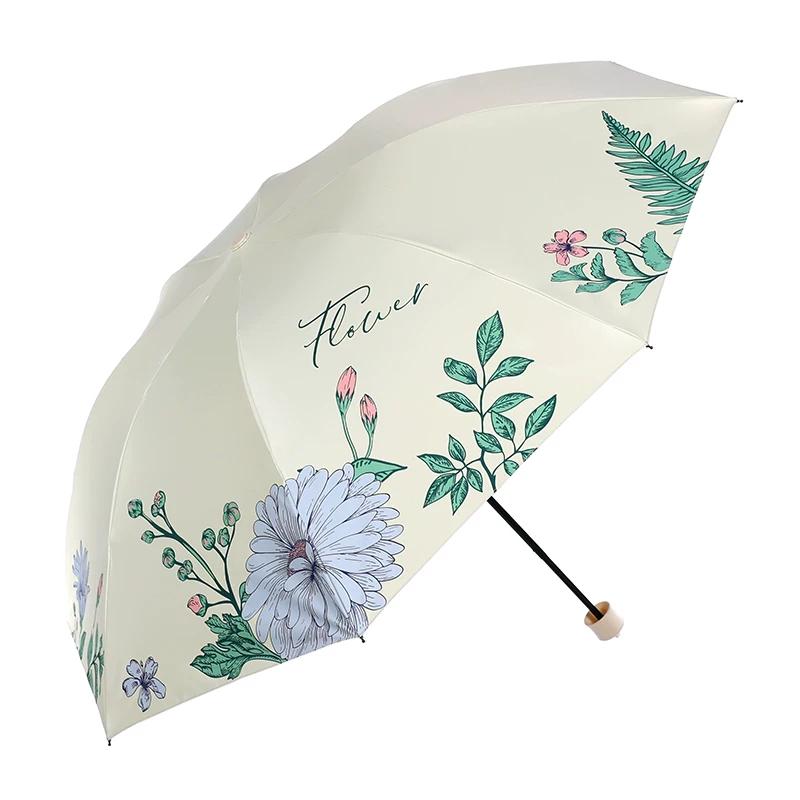 Paradise Umbrella Sun Protection UV Protection Sunshade New Genuine Goods Student Black Glue Three Folding Portable Sun Umbrella Men and Women