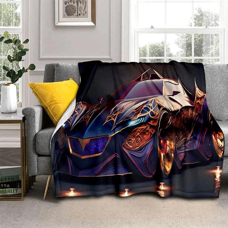 Coperta Cartone Animato Auto Sportiva Futura 3D HD Concept Car, Coperta Morbida da Divano per Casa Camera da Letto Letto Divano Picnic Viaggio Coperta per Bambino