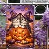 2D Flat, 1pc Cute Witch Kitten Pumpkin Aluminum Sign, Halloween Wall Decor, Mystery Wall Art for Halloween Themed Space - Perfect for Spooky