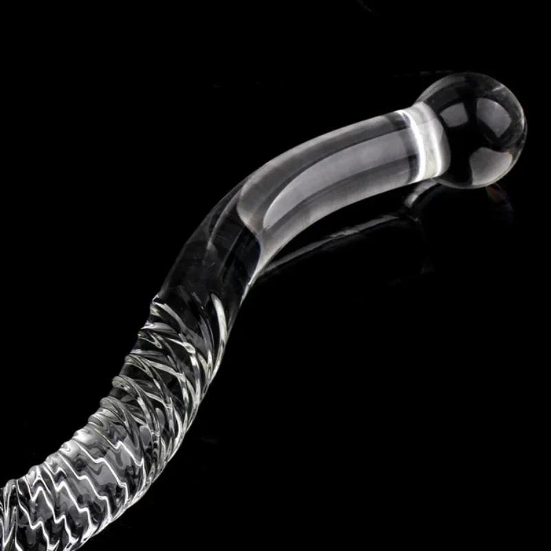 Double Ended Crystal White Pyrex Glass Dildo Artificial Penis Granule Spiral G Spot Massager Adult Game Sex Toys for Woman Gay