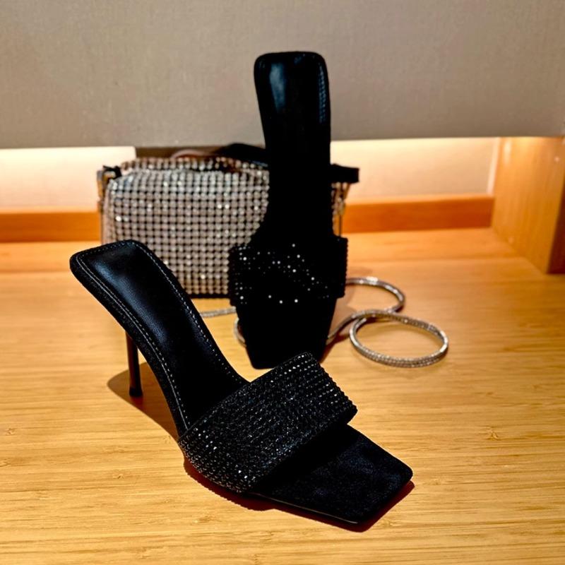 

Модные черные туфли-лодочки на высоком каблуке-шпильке с квадратным носком и стразами, брендовый дизайнерский летний сексуальный бархат, обувь с одним ремешком для женщин, туфли для вечеринки 34 чёрный