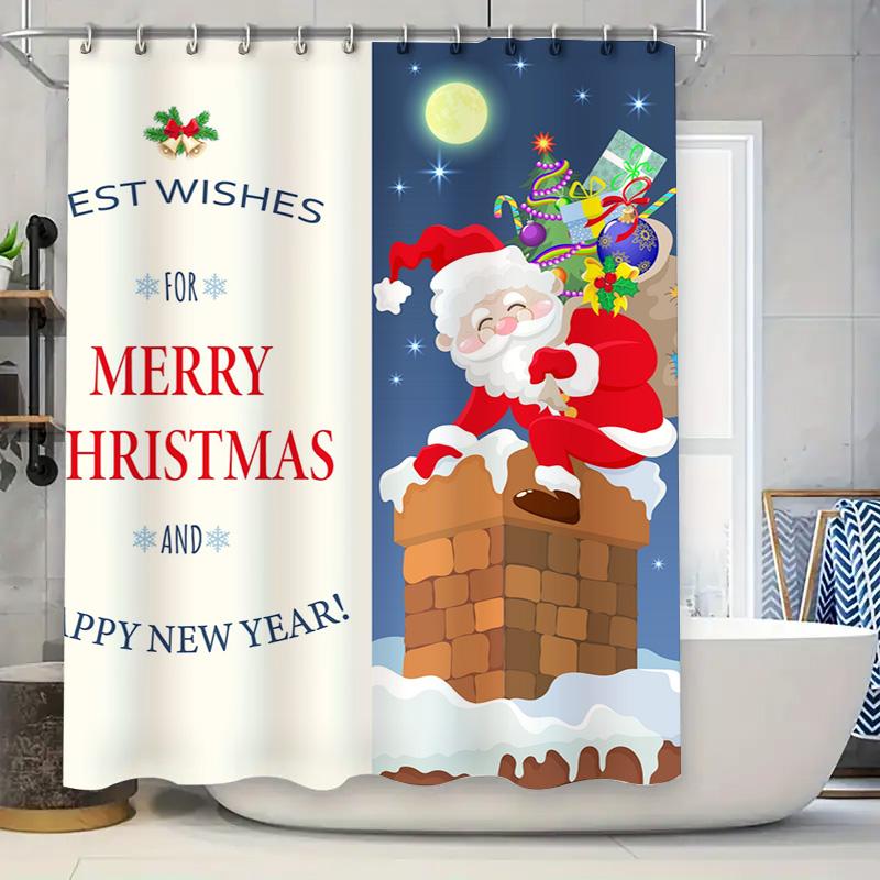 Tu Christmas Shower Curtain Santa Claus Festive Holiday Decor Bathroom Waterproof Home Xmas Pattern Backdrop Festive Season Gift