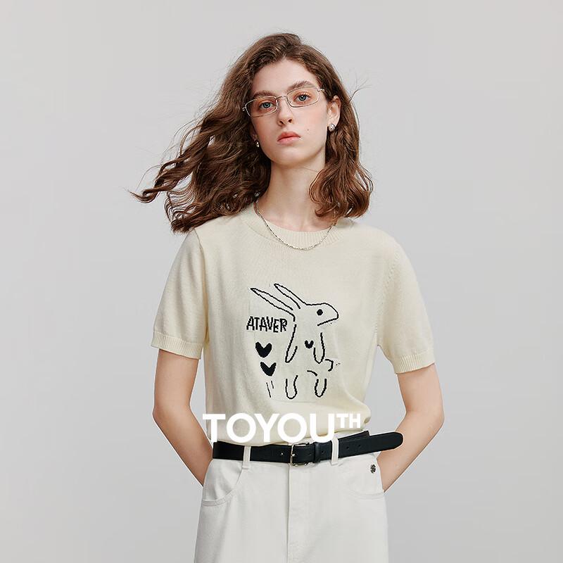 

Chuyu Women s Rabbit Jacquard Short Sleeve Knit Top M