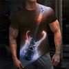 Round Neck 3D Skull Electric Guitar Graphic Printed Short Sleeved Men's T-shirts - Soft Medium Stretch Polyester Fabric Summer Relaxed Fit Clothing