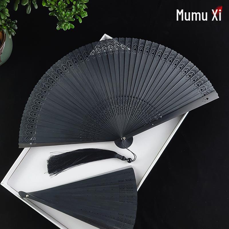 

Ручной бамбуковый складной веер: Резной полый черный танцевальный веер в японском и китайском стиле для мужчин и женщин All Bamboo (22Cm Peacock Bone)