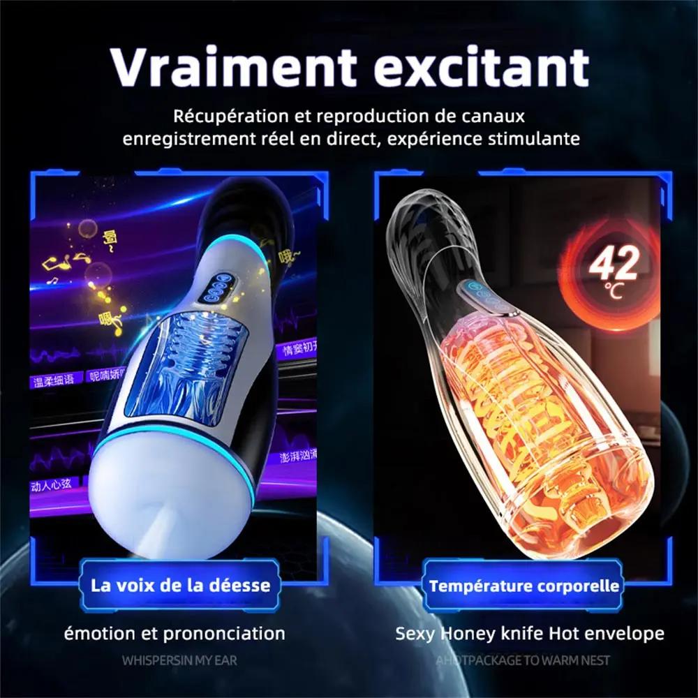 Automatisk Sugende Mannlig Masturbator Cup Oppvarming Stroker Realistisk Kanal Flere Moduser Vibrator Stønne Seksuelt Leketøy for Voksne Menn
