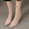 2025 autumn and winter new pointed, slim and versatile style high-heeled, elastic short boots, sock boots, women's boots
