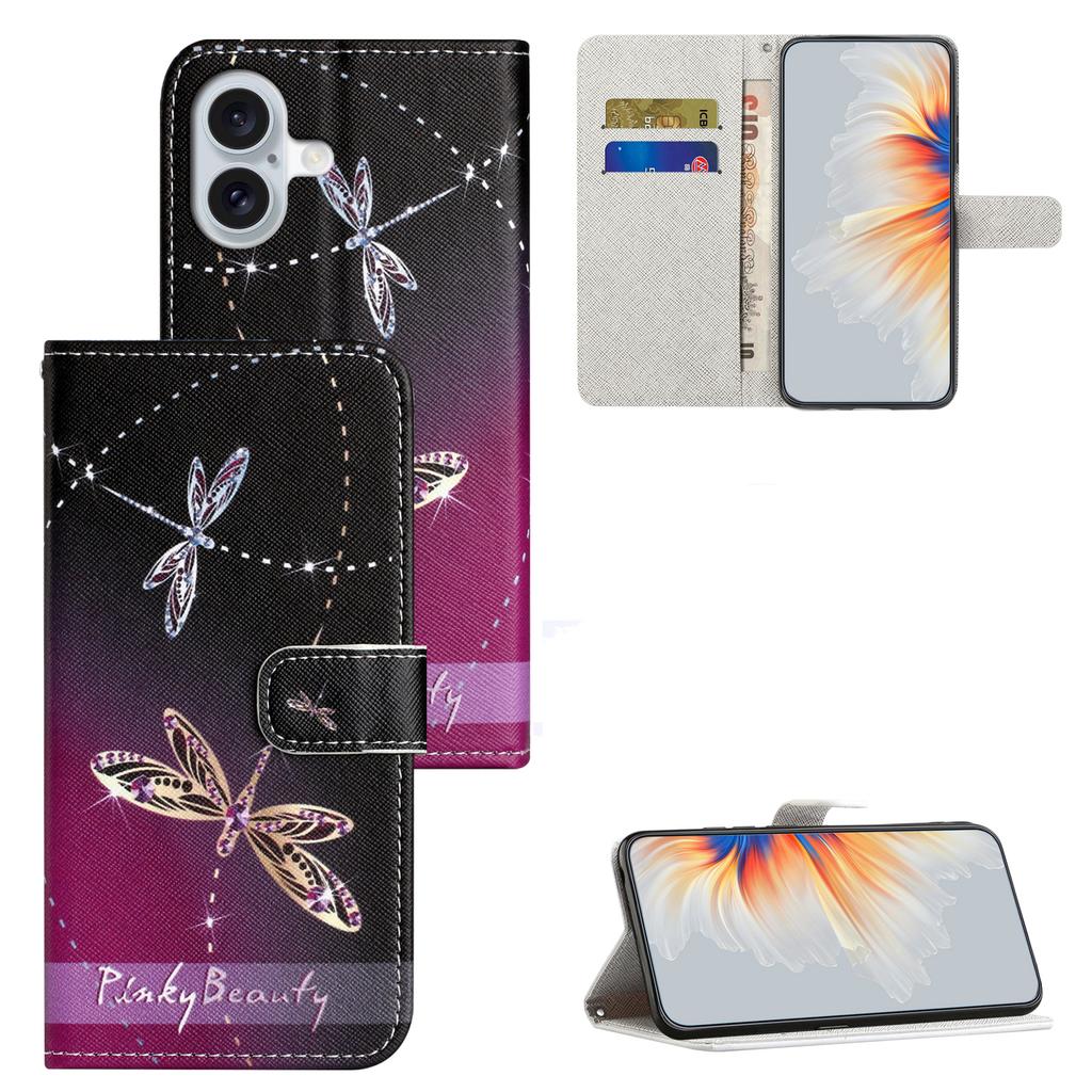For iPhone 16 Plus Case Pattern Print PU Leather Wallet Phone Cover Cross Texture