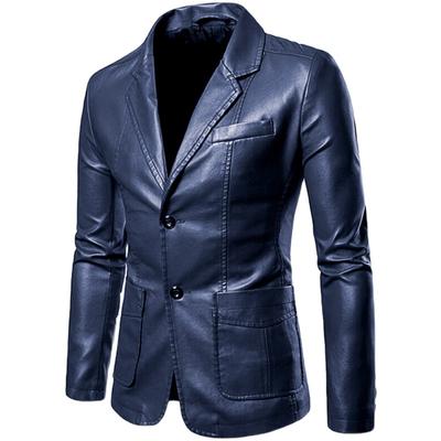 Wiosna Jesień Moda Męski Skórzany Płaszcz Garniturowy z Klapami Męski Biznesowy Casual Pu Blezer Kurtka