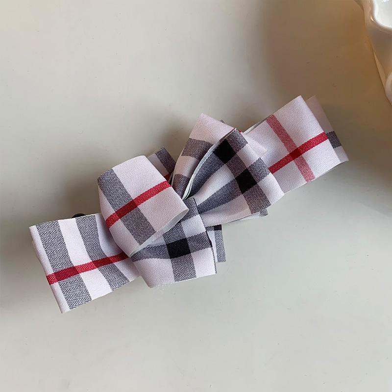 Elegant Retro French Plaid Bow Banana Clip for Girls - Fashionable, High Ponytail