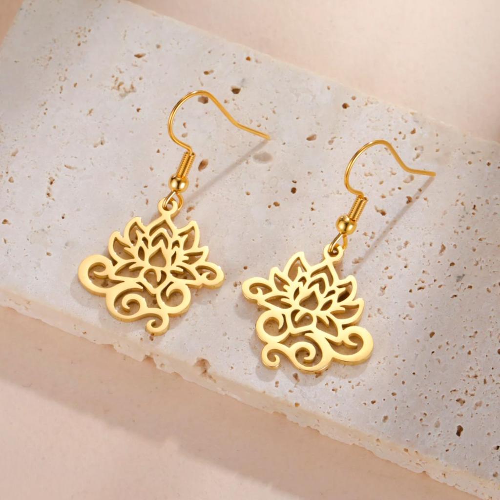 LIKGREAT Curled Lotus Earrings Zen Peace Symbol Earrings Meditation Yoga Stainless Steel Jewelry Christmas Spiritual Gift