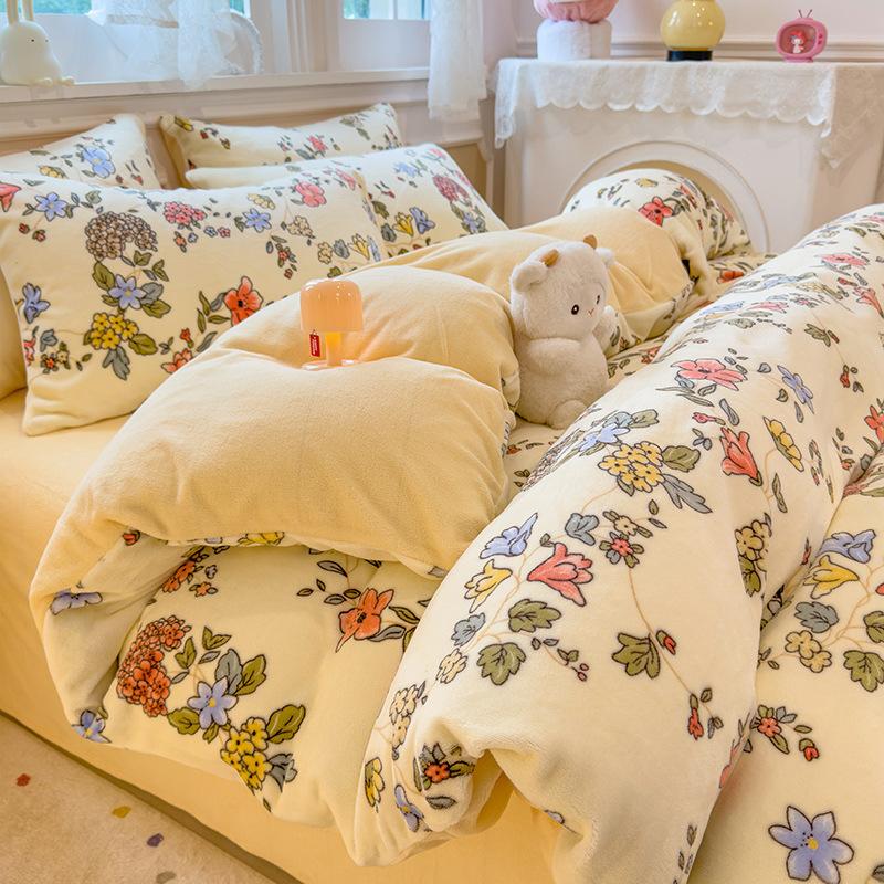 Thickened Milk Fleece Quilt Cover Single Piece Coral Fleece Quilt Cover Four-Piece Set Double-Sided Flannel Fleece