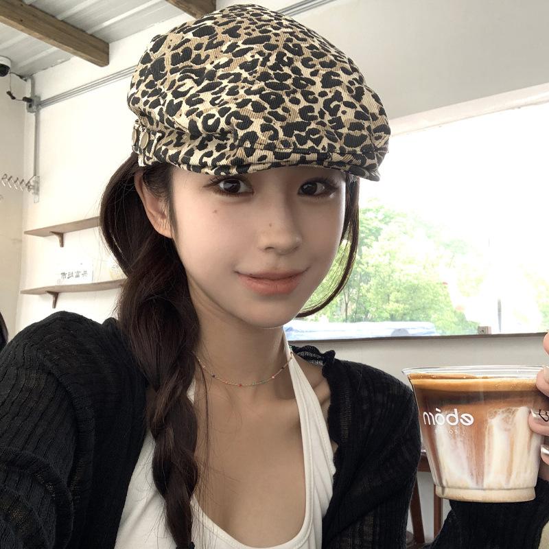 Niche Design Sense of Tide and Leopard Print Hat Y2K Subculture Retro Forward Hat Women's Fashion Versatile Beret
