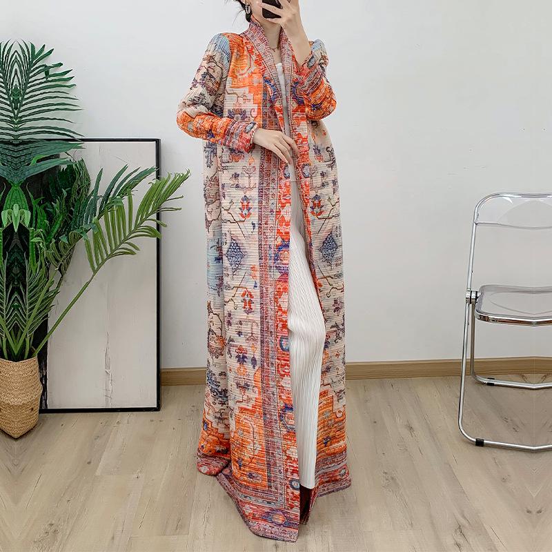 Elegant 2024 Dam Sommar Veckad Lös Trenchcoat: Storlek, Mellanöstil, Trendig Printed Cardigan-rock
