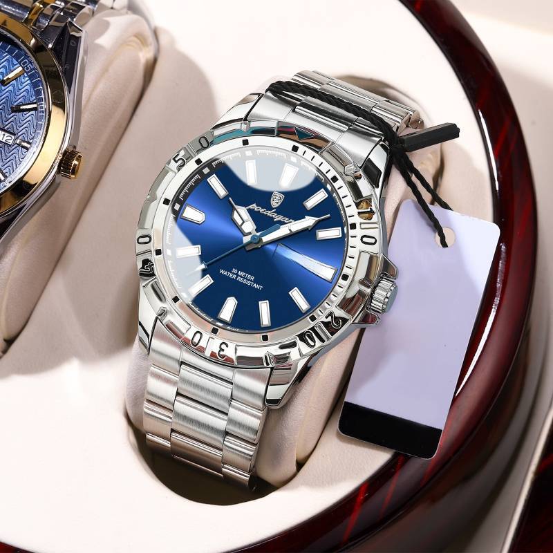 

Swiss Luxury Mens Watch Quartz Luminous Calendar For Casual Wear Silver Blue