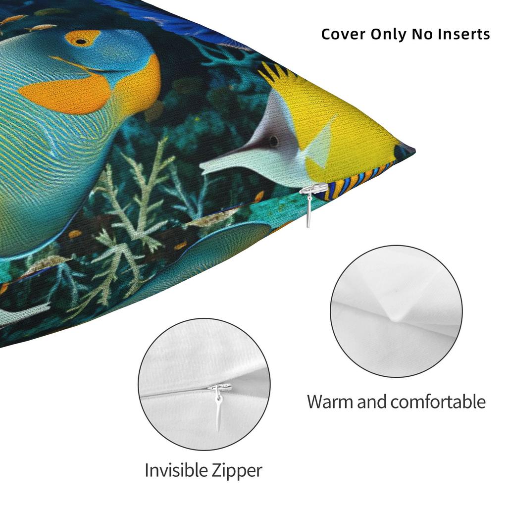Pillow Case Beautiful Underwater World Colorful Fish Comfy Pillow Cover For Couch Sofa Bedroom Kawaii Pillowcases