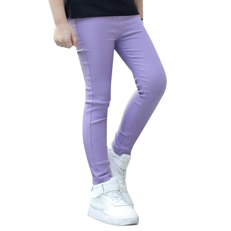 Kinder Mädchen Candy Color Baumwolle Slim Fit Bleistifthose Lässige elastische Hose mit Tasche Einfarbige Legging